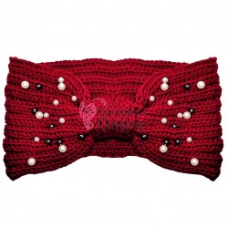 Bentita pentru cap din lana BP038EE Rosu Inchis cu perle